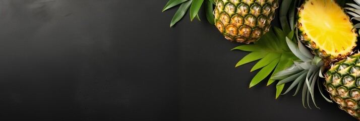 Top Perspective View of Pineapple Fruits Displayed on Slate with Ample Copyspace, Perfect for Food Banner
