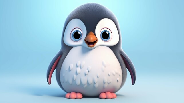 Adorable Cartoon Penguin Character Render for Kids, Bright and Cheerful-A Perfect Choice for Children's Illustrations and Projects