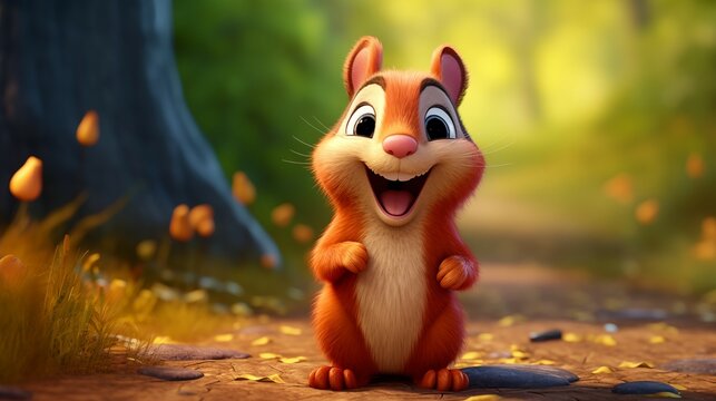 Adorable Cartoon Squirrel Character for Kids, Brightly Rendered for Cheerful and Playful Imagery