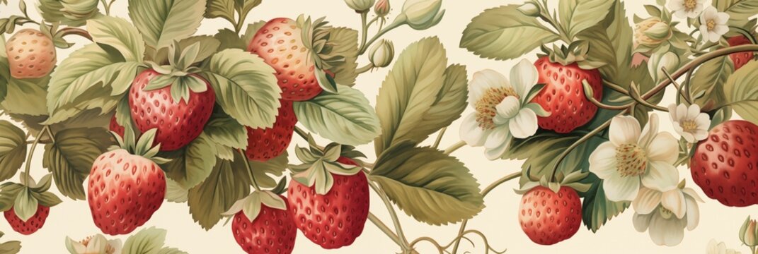 Strawberry Harvest in an Elegant Garden - Vintage Detailing for Wallpaper