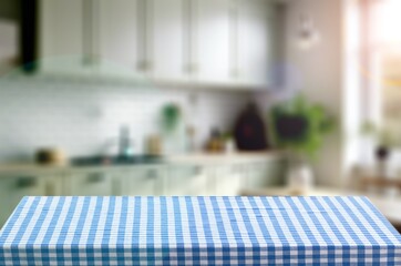 Beautiful empty wooden table and blurred interior background