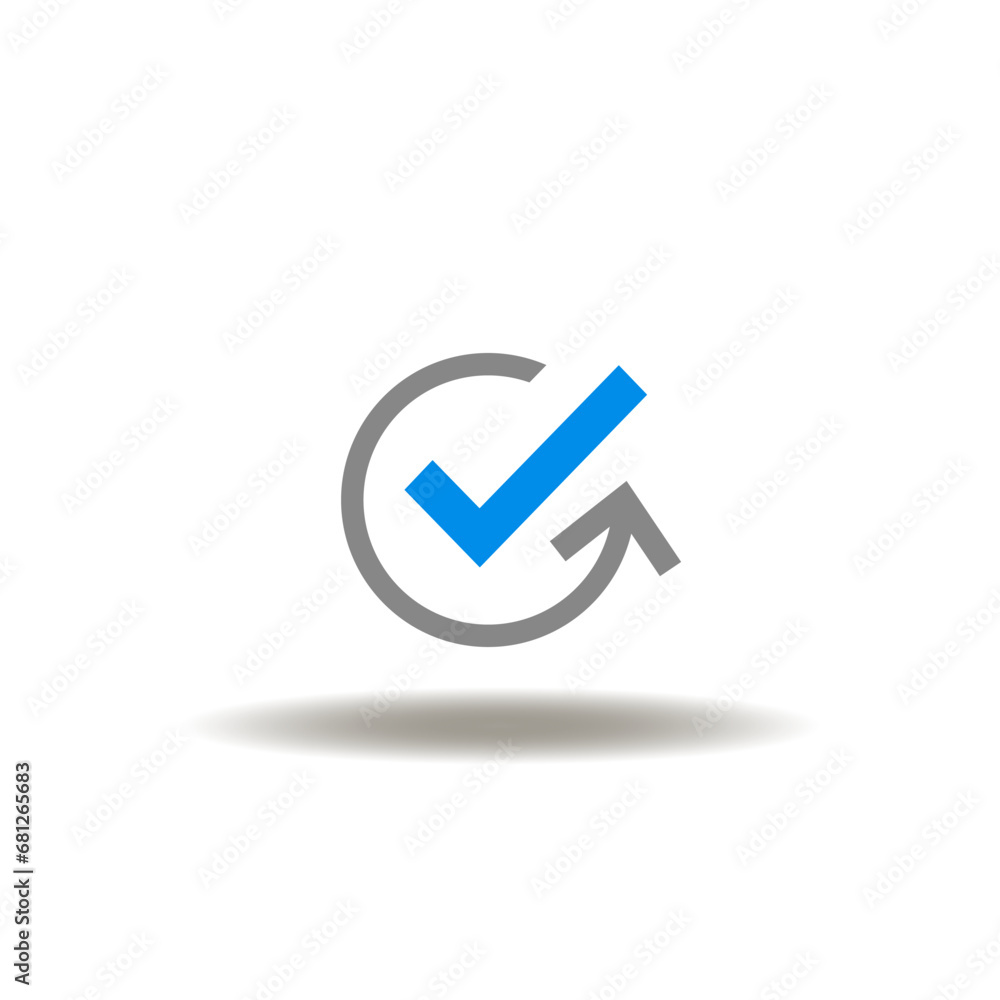 Poster vector illustration of circular arrow with check mark. icon of priority. symbol of compliance. sign 