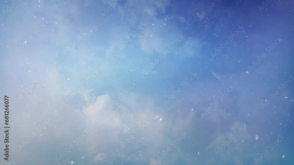 Wall mural blue skies clouds and snow background 4k loop features a blue sky with moving cloud formations and s