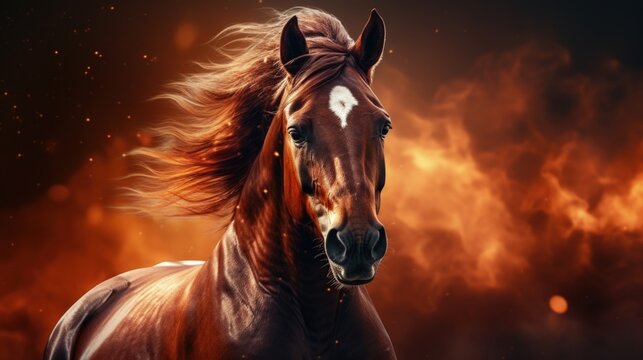Illustration of a beautiful horse with flowing mane. Generative AI