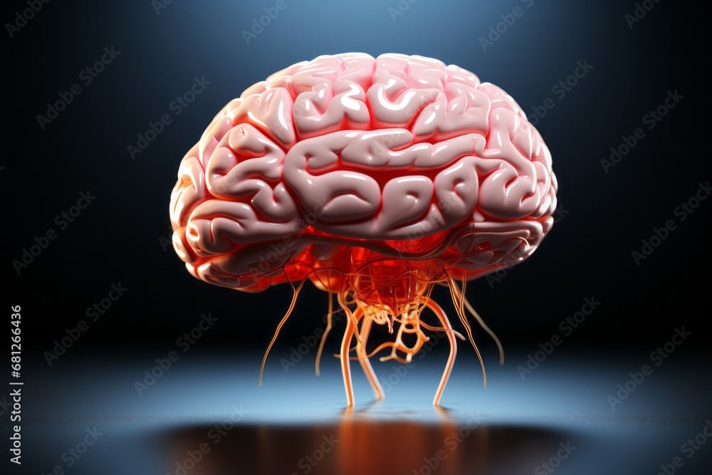 Poster virtual creative image of artificial intelligence with a sketch of the human brain