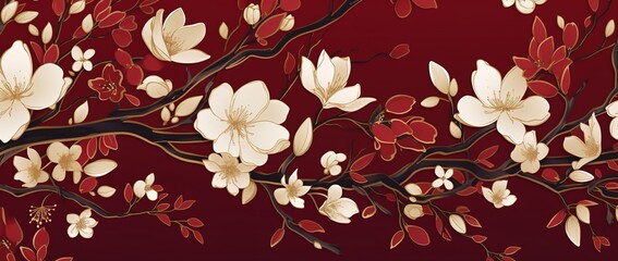 Illustration of floral background with oriental style over dark red background