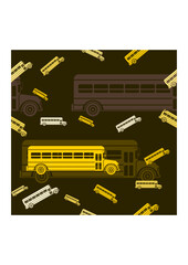 Editable Flat Monochrome School Bus Vector Illustration Seamless Pattern With Dark Background for School and Education or Transportation Design