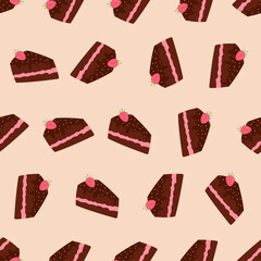 Chocolate cake seamless pattern. Suitable for backgrounds, wallpapers, fabrics, textiles, wrapping papers, printed materials, and many more.