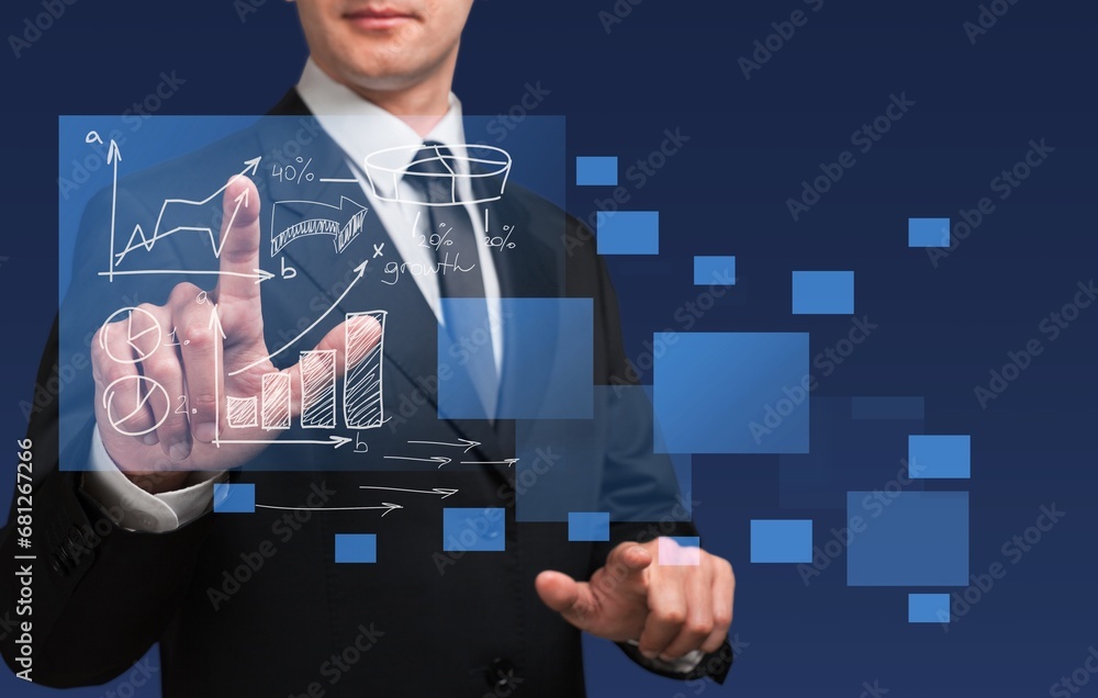 Poster data analyst with business dashboard with charts,