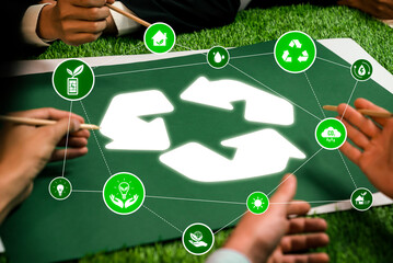ESG investment project meeting with business leaders discussing recycling project to save Earth...
