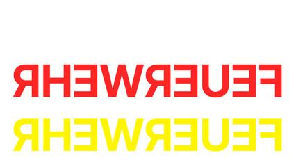 Horizontally Flipped Sign Feuerwehr. Vehicle Rear View Mirror View To Grab Attention In An Emergency. Mirrored Emergency Sign