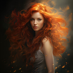 a beautiful red-haired woman with wavy hair