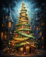 Fototapeta premium Enchanted Yuletide: The Fairy Tale Christmas Tree