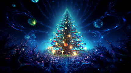 Gleaming Winter: Cyberpunk Christmas Tree