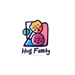 Hug kids and parent affection logo design illustration with abstract line style concept