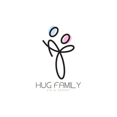Hug icon logo design for happy family moment or people care with partner in luxury monoline style
