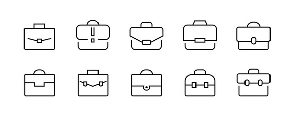 briefcase icon, Bag, portfolio, Office case, Diplomat, handbag, Suitcase business line icons set, editable stroke isolated on white, linear vector outline illustration, symbol logo design style
