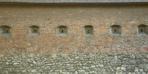 Large stone wall of an ancient castle in Lviv, Ukraine