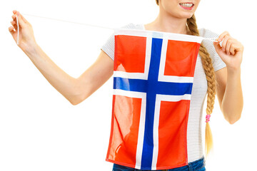 Young woman with norwegian flag