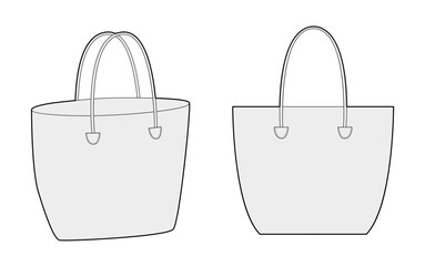 Beach Bag tote silhouette bag. Fashion accessory technical illustration. Vector satchel front 3-4 view for Men, women, unisex style, flat handbag CAD mockup sketch outline isolated