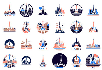 Icons of the City of Light: Paris Landmark Colorful Graphics - obrazy, fototapety, plakaty
