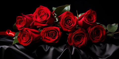 Striking Red Roses Festive: Flowers on a Stylish Black Canvas