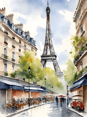 Watercolor art of Paris France