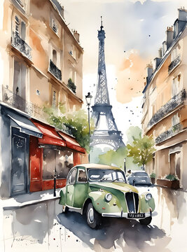Watercolor art of Paris France