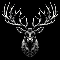 logotipo de un reno sobre un fondo negro - obrazy, fototapety, plakaty