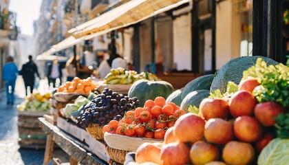 Generated image of a fresh fruit stand in an outdoor urban market