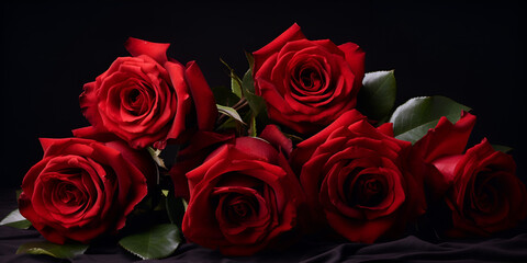Obraz premium Red Roses on Black Background: Festive Flowers Arrangement