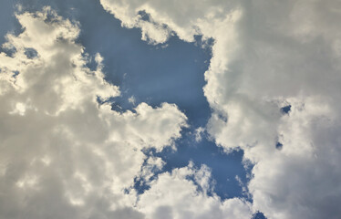 Beautiful blue sky background template with some space for input text message below isolated on blue