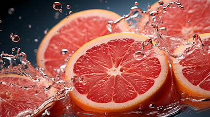 Red heart, grapefruit and peach commercial photography, with water splash photography effect, fruit commercial photography