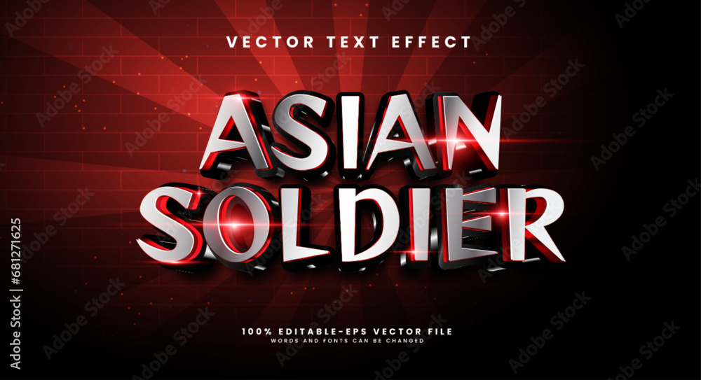 Poster asian soldier editable text style effect. vector text effect with red color and futuristic technolog