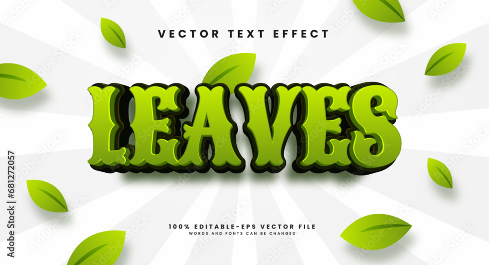Poster green leaves editable text style effect. vector text effect with green for a natural atmosphere.