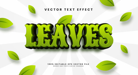Fototapeta premium Green leaves editable text style effect. Vector text effect with green for a natural atmosphere.