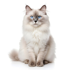 Birman, Himalayan, Ragdoll Cat Kitten Isolated on White Background - Generative AI