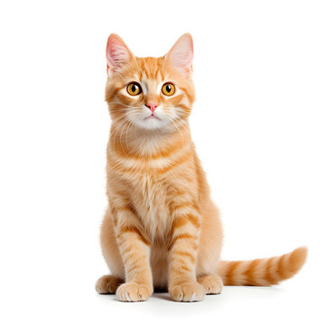 Ginger, Orange Cat Kitten Isolated on White Background - Generative AI