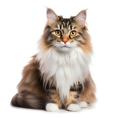 Siberian, Norwegian Forest Cat Kitten Isolated on White Background - Generative AI