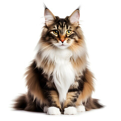Siberian, Norwegian Forest Cat Kitten Isolated on White Background - Generative AI