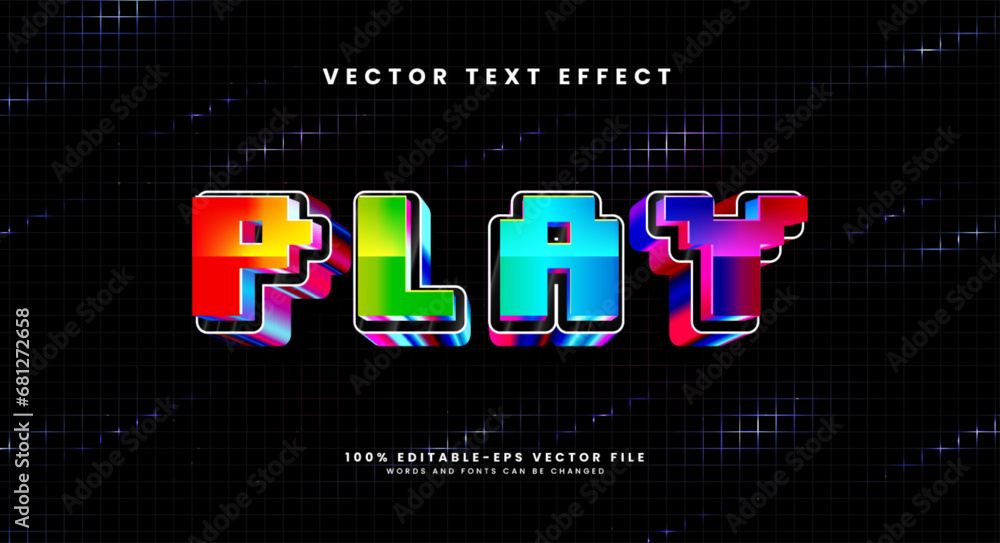 Aufkleber colorful play editable text style effect. vector text effect with a futuristic technological concept