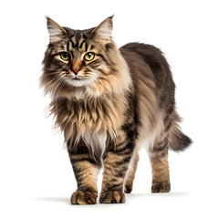 Fototapeta premium Siberian, Norwegian Forest Cat Kitten Isolated on White Background - Generative AI