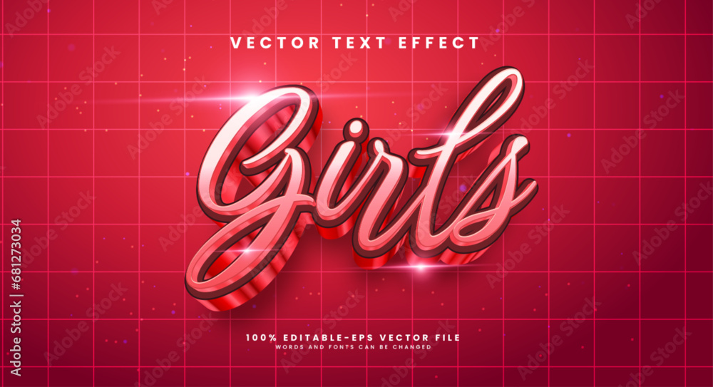 Poster girls pink editable text style effect. vector text effect with an elegant pink color, suitable for a