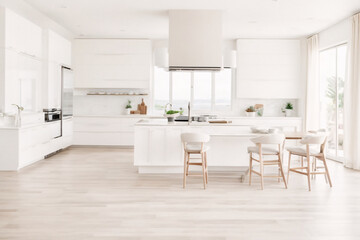 Fototapeta na wymiar Luxury interior modern minimalist white kitchen design