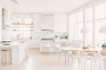 Fototapeta na wymiar Luxury interior modern minimalist white kitchen design