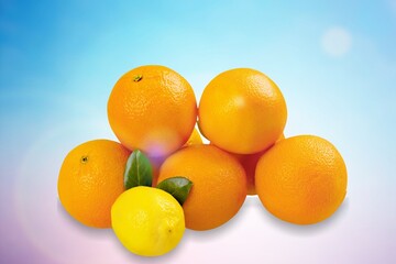 Fresh sweet ripe oranges on the desk