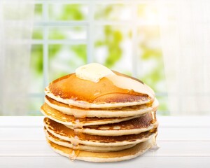 A stack of fresh sweet fluffy pancakes