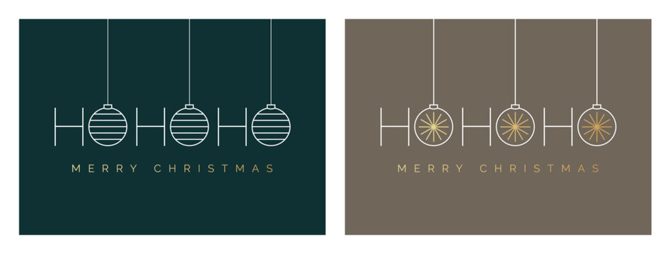 Ho Ho Ho Merry Christmas Card Design Template. HOHOHO Christmas Card with Bauble Decorations. Festive Typography Greeting Card with Christmas Balls. Vector Illustration for Minimalist Xmas Card.