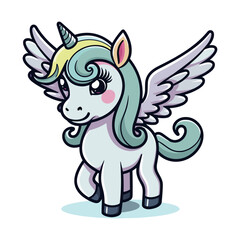 Cute Unicorn Pegasus Cartoon Vector Illustration