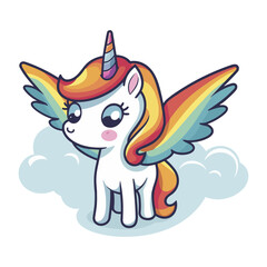 Cute Unicorn Pegasus Cartoon Vector Illustration